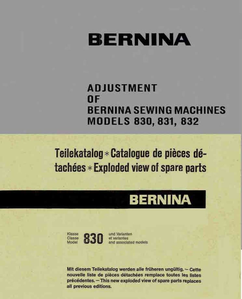 Vintage Bernina Record 830, 831, 832 Sewing Machine Service Manual & Spare Parts EBook