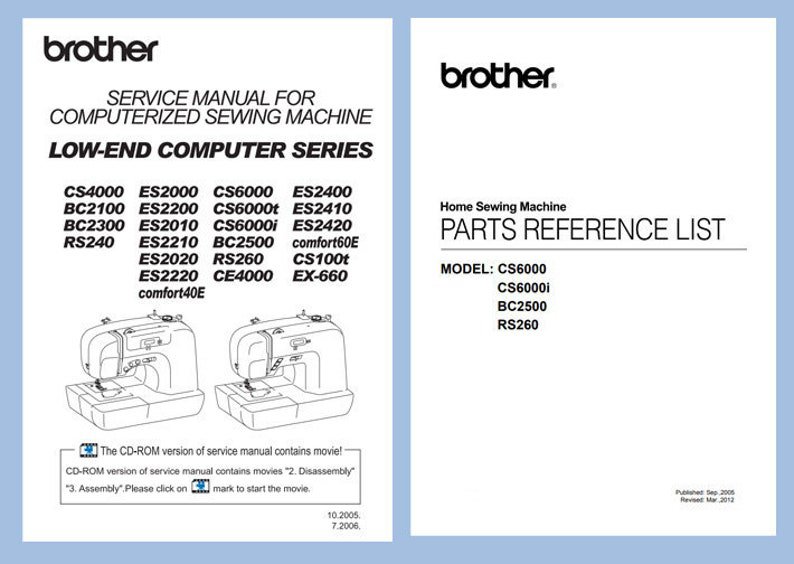 Brother SC6000, SC6000i RS260 BC2500 Service / Repair manual & Parts List