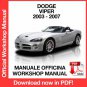 WORKSHOP MANUAL SERVICE REPAIR DODGE VIPER ZB (2003-2007) (EN)