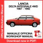 WORKSHOP MANUAL SERVICE REPAIR LANCIA DELTA INTEGRALE 4WD (1987-1992) (EN)