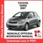 WORKSHOP MANUAL SERVICE REPAIR TOYOTA YARIS (2007) (EN)