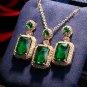 Luxury Green Crystal Tourmaline Necklace Silver Needle Earings Ring Elegant Womens Wedding Jewelry