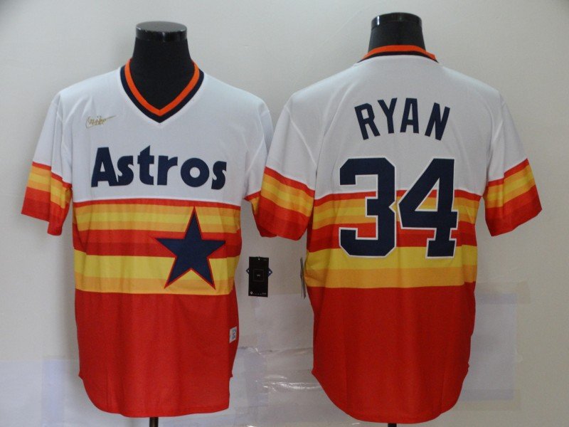 Nolan Ryan Astros White Orange Cooperstown Jersey