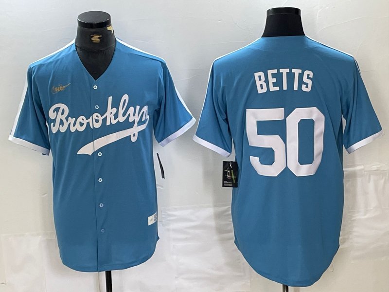 Mookie Betts Dodgers Light Blue Cooperstown Jersey