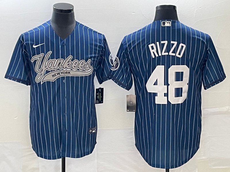 Anthony Rizzo Yankees Navy Stripes Fashion Replica Jersey