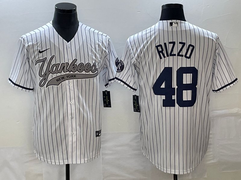 Anthony Rizzo Yankees White Stripes Fashion Replica Jersey