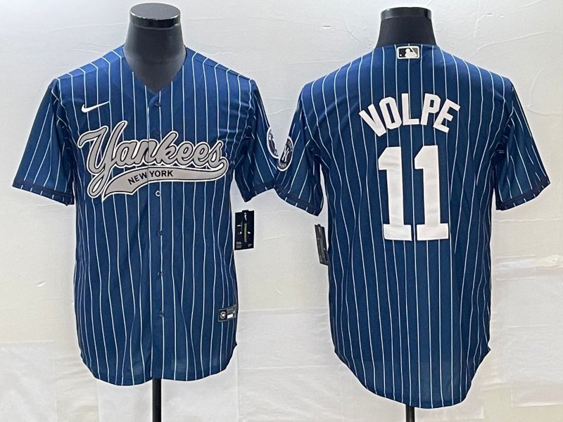 Anthony Volpe Yankees Navy Stripes Fashion Replica Jersey