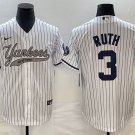 Babe Ruth Yankees White Stripes Fashion Replica Jersey