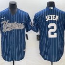 Derek Jeter Yankees Navy Stripes Fashion Replica Jersey
