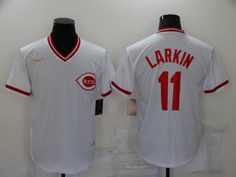 Barry Larkin Reds White Cooperstown Jersey