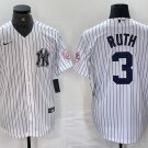 Babe Ruth Yankees White Stripes Fashion Replica Jerseys