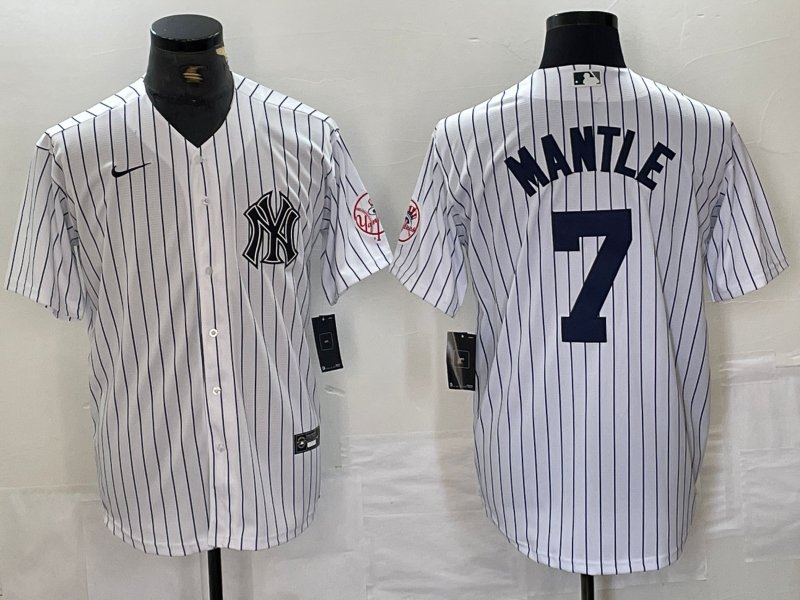 Mickey Mantle Yankees White Stripes Fashion Replica Jerseys