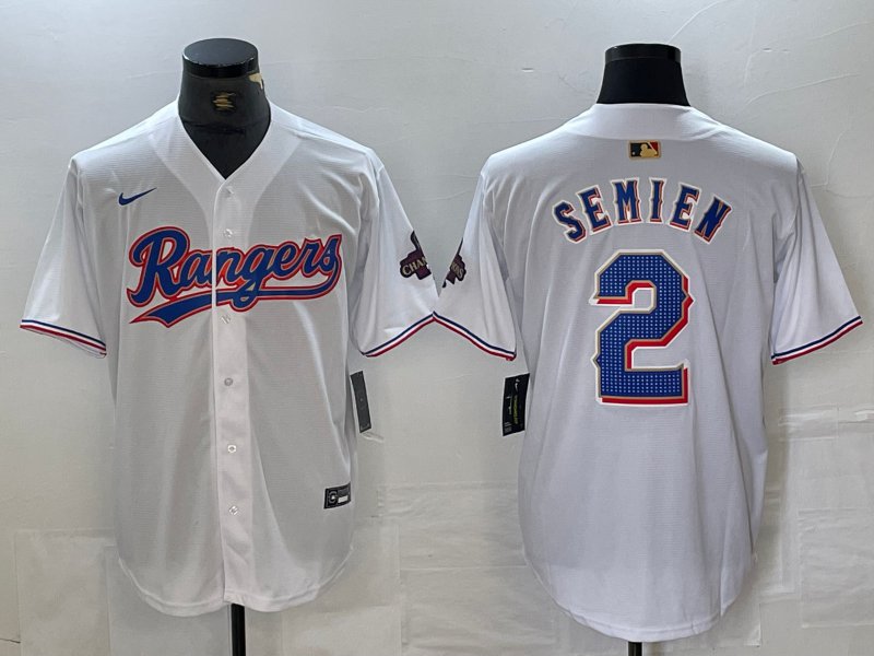 Marcus Semien Rangers Collection Limited White Gold Jerseys