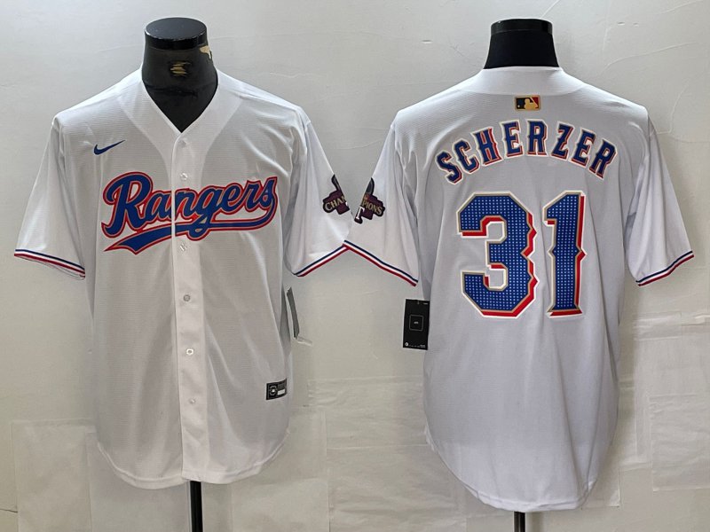 Max Scherzer Rangers Collection Limited White Gold Jerseys