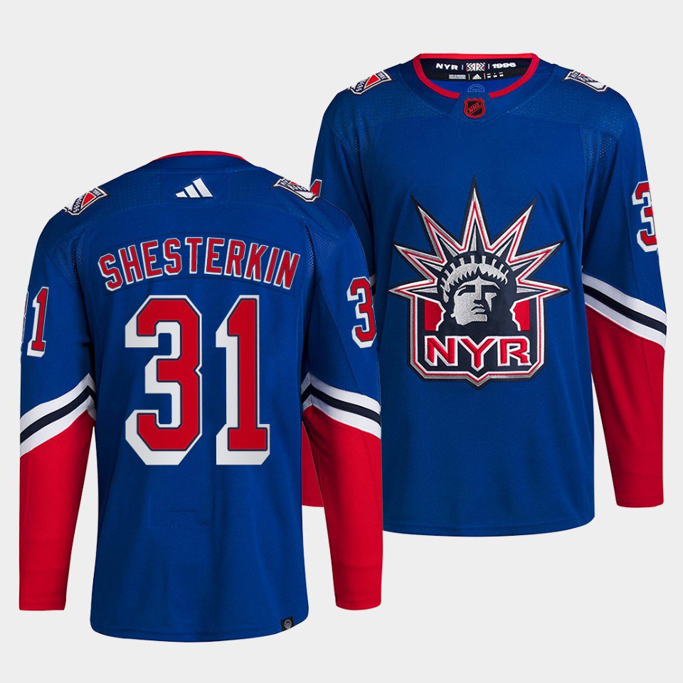 Igor Shesterkin Rangers 2022 Reverse Retro Royal Jersey