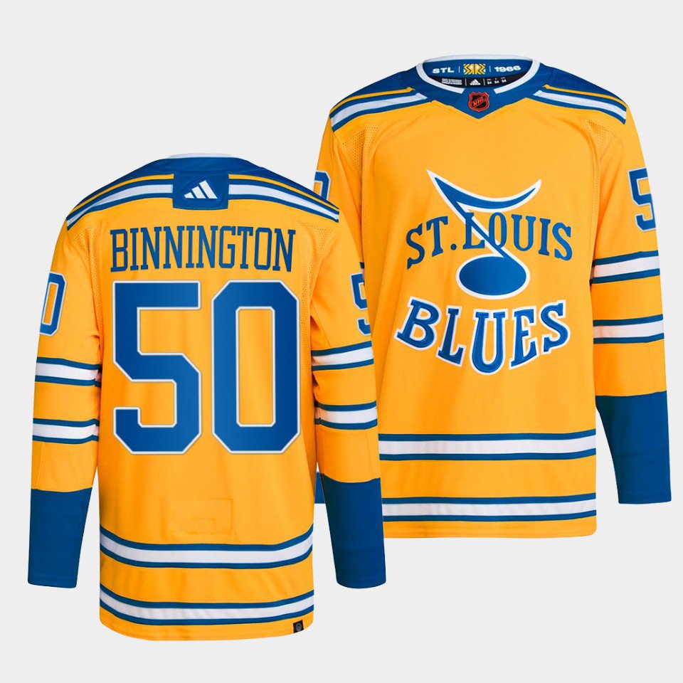 Jordan Binnington Blues 2022 Reverse Retro Yellow Jersey