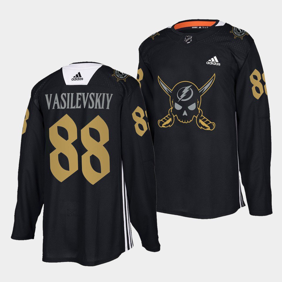 Andrei Vasilevskiy Lightning Black Pirate-themed Warmup Jersey