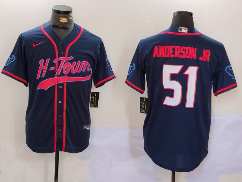 Will Anderson Jr Texans Navy Fashion Baseball Jersey