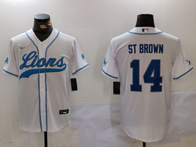 Amon-Ra St. Brown Lions White Baseball Jersey