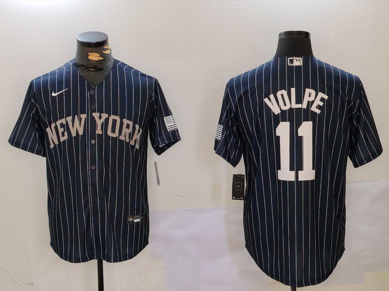 Anthony Volpe Yankees Navy Stripes Baseball Jersey