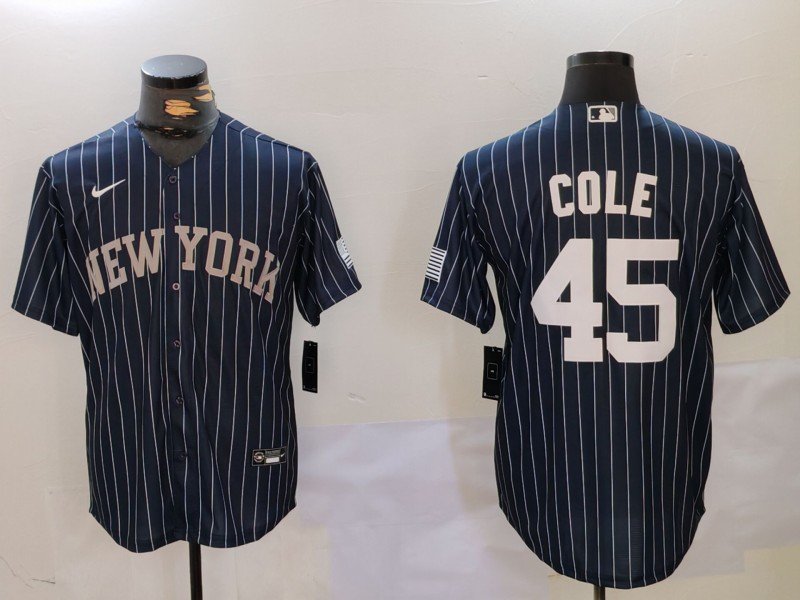 Gerrit Cole Yankees Navy Stripes Baseball Jersey