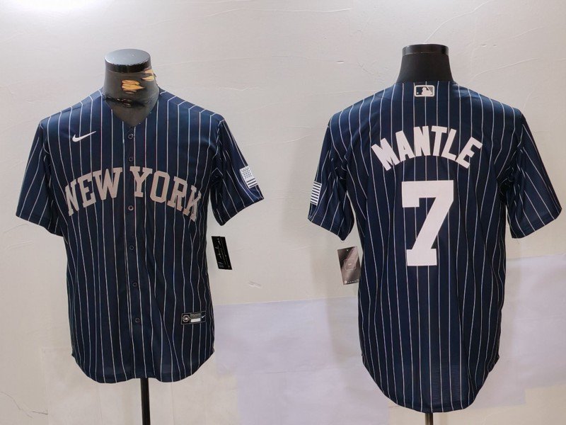 Mickey Mantle Yankees Navy Stripes Baseball Jersey