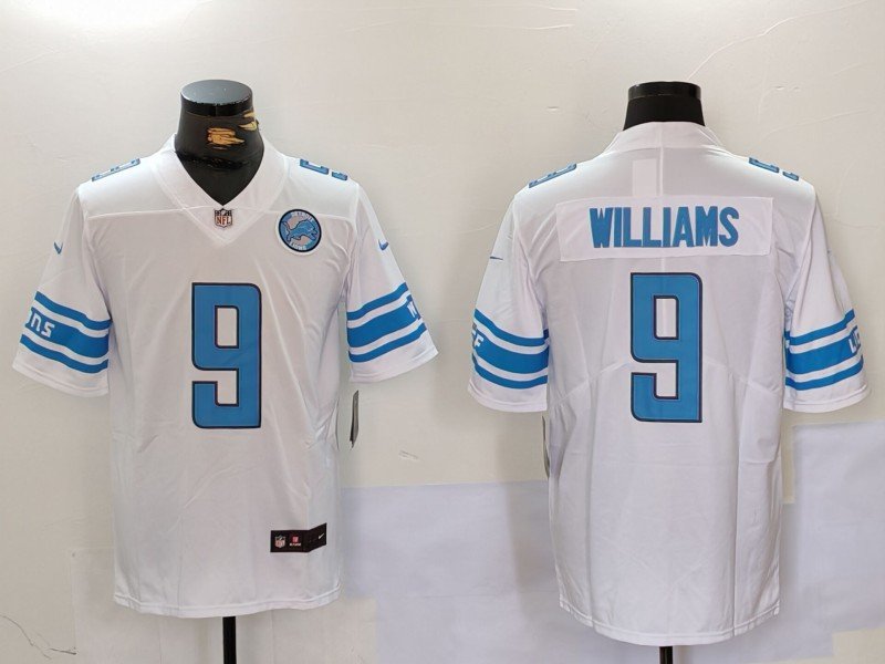 Jameson Williams Lions White Team Patch Jersey