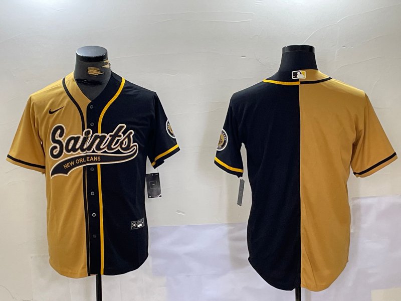 Team Saints Yellow Black Split Baseball Jersey