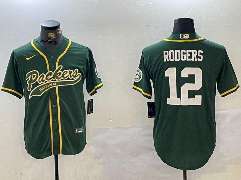 Aaron Rodgers Packers Green Baseball Jersey