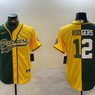 Aaron Rodgers Packers Green Yellow Split Baseball Jersey