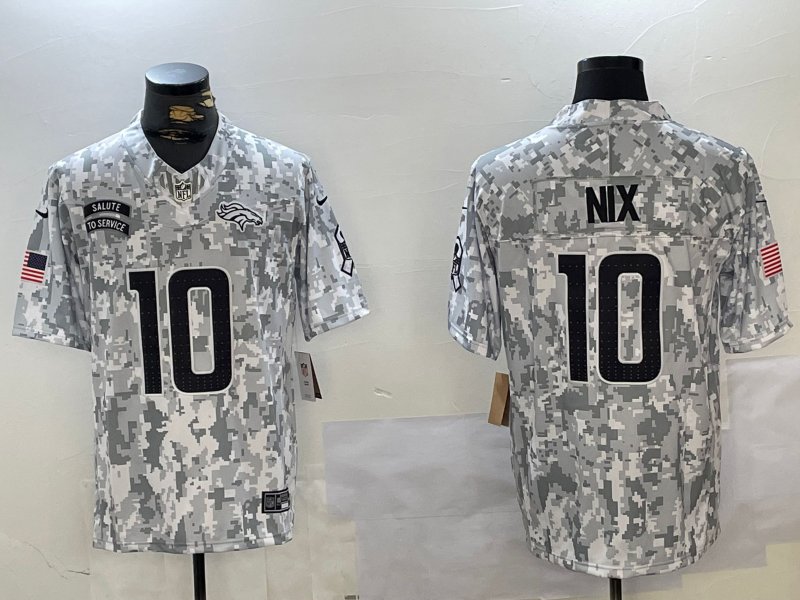 Bo Nix Broncos Arctic Camo Salute to Service Limited Jerseys