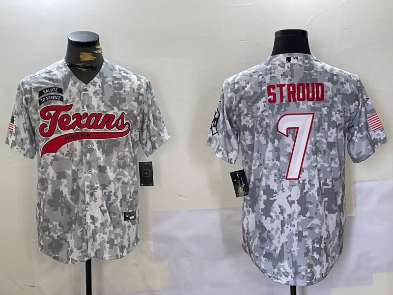 CJ Stroud Texans Arctic Camo Salute to Service Baseball Jersey