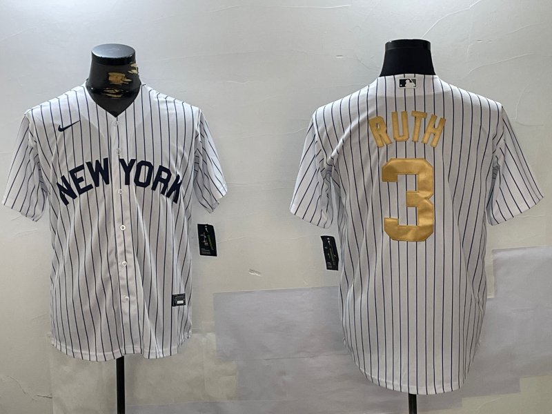 Babe Ruth Yankees White Gold Fashion Replica Jersey
