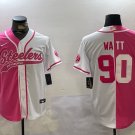 T.J. Watt Steelers White Pink Split Baseball Jersey