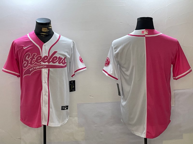 Team Steelers White Pink Split Baseball Jersey