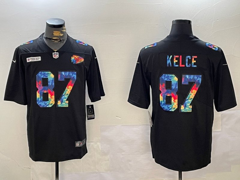 Travis Kelce Chiefs Black Rainbow Fashion Jersey