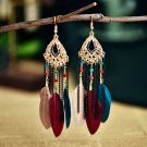 E077 Handmade Bohemian Resort Style Vintage Feather Crystal Beads Earrings
