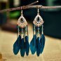 E077 Handmade Bohemian Resort Style Vintage Feather Crystal Beads Earrings