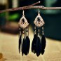 E077 Handmade Bohemian Resort Style Vintage Feather Crystal Beads Earrings