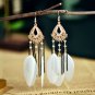 E077 Handmade Bohemian Resort Style Vintage Feather Crystal Beads Earrings
