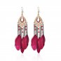 E077 Handmade Bohemian Resort Style Vintage Feather Crystal Beads Earrings