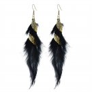 E1366 Retro Bohemian Bronze Leaf Feather Earrings for Girls and Women