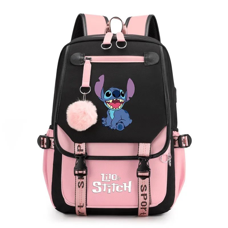 009_Disney Lilo Stitch Backpacks Teenager USB Charging Laptop Backpack ...