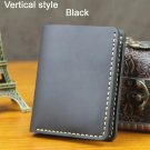 Vertical Black_Handmade Vintage Crazy horse Genuine Leather Men Wallet Men Purse Leather Short Card 