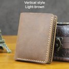 Vertical Brown_Handmade Vintage Crazy horse Genuine Leather Men Wallet Men Purse Leather Short Card 