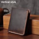 Vertical Coffee_Handmade Vintage Crazy horse Genuine Leather Men Wallet Men Purse Leather Short Card
