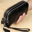 Black_Women Long Wallet Genuine Leather 3-Layer Zipper Purse Bag Large Capacity Wristlet Clutch Wall