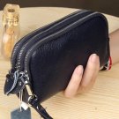 Blue_Women Long Wallet Genuine Leather 3-Layer Zipper Purse Bag Large Capacity Wristlet Clutch Walle