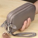Gray_Women Long Wallet Genuine Leather 3-Layer Zipper Purse Bag Large Capacity Wristlet Clutch Walle