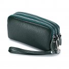 Green_Women Long Wallet Genuine Leather 3-Layer Zipper Purse Bag Large Capacity Wristlet Clutch Wall